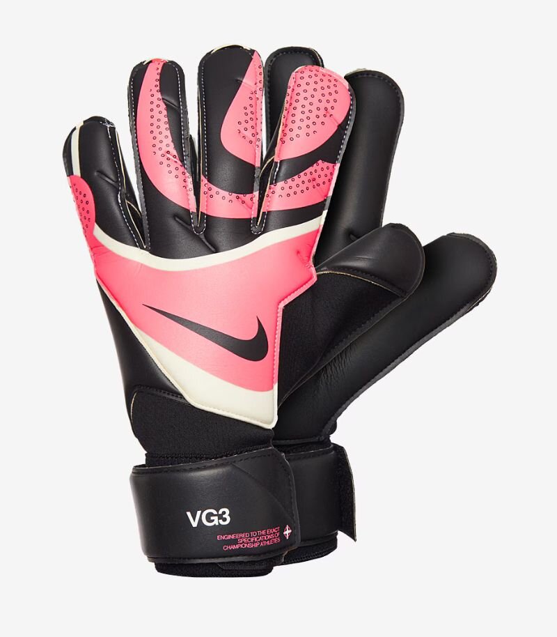Nike goalkeeper gloves in black with pink and white pattern 
